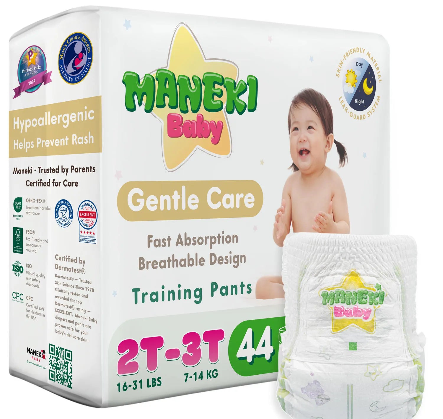 MANEKI Diaper Pants, Pull-Up Style, Hypoallergenic, Leak Protection