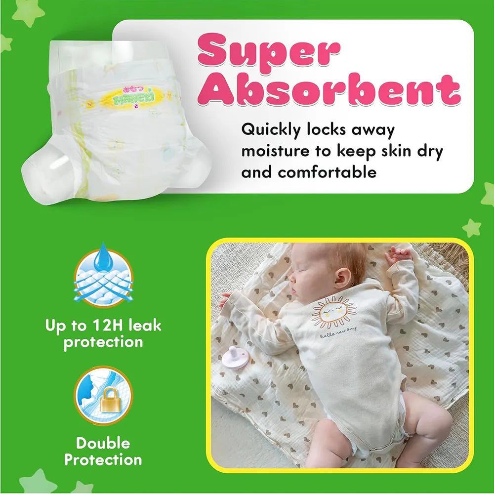 MANEKI Baby Diapers, Ultra-Thin, Super Absorbent, for Boys & Girls (2-Pack Box)