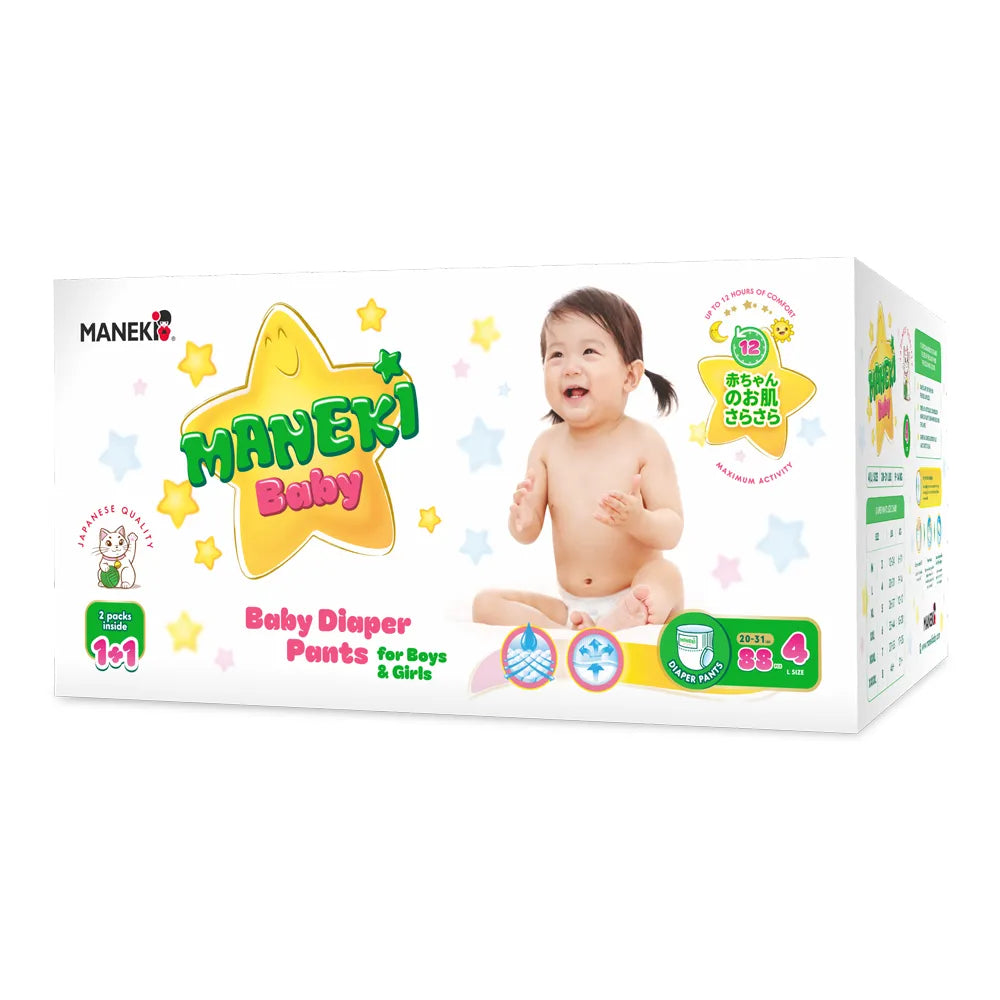 MANEKI Baby Diaper Pants, Ultra-Thin, Super Absorbent, for Boys & Girls (2-Pack Box)